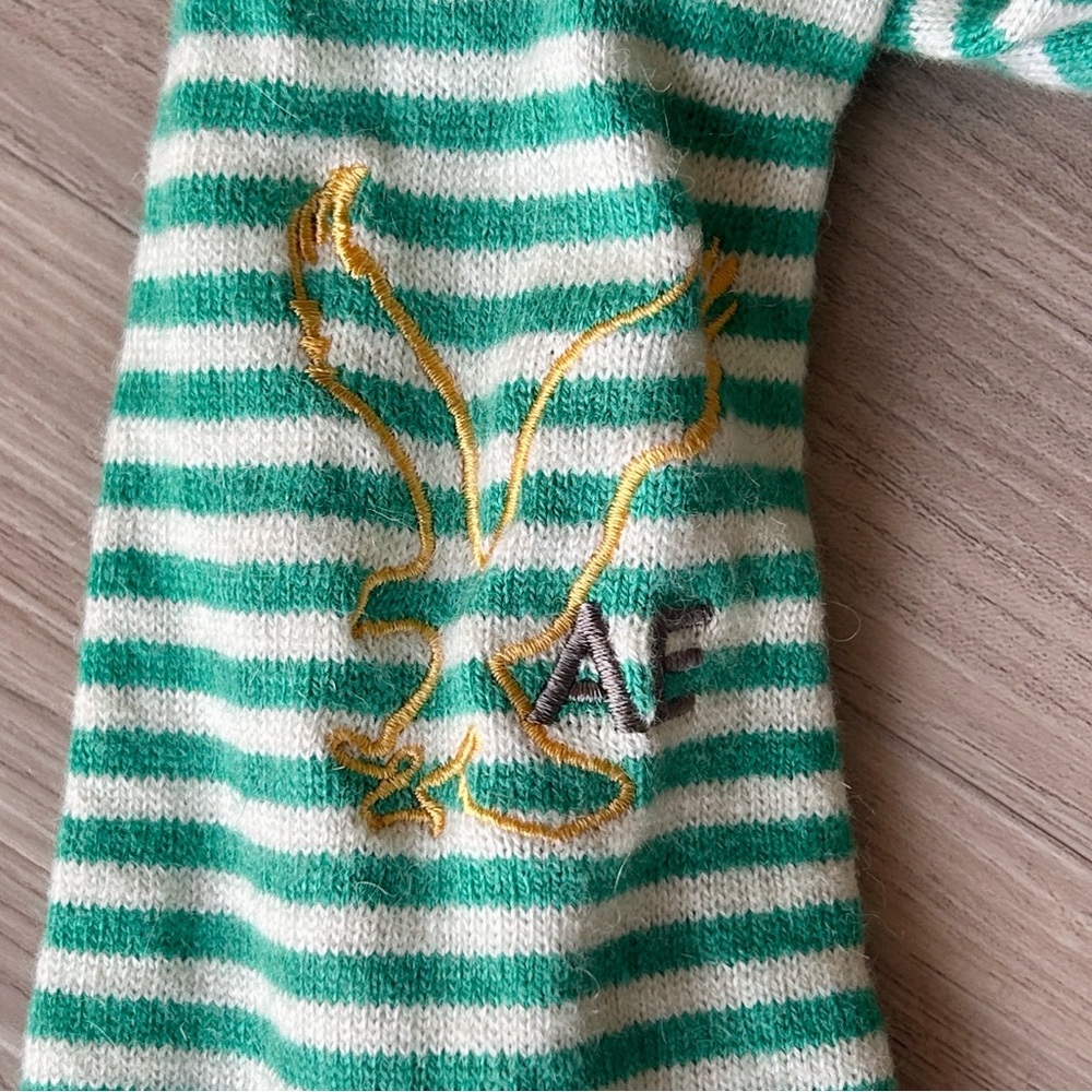 American Eagle Striped Knit Scarf NWT Green White Vintage Nautical - Picture 2 of 4